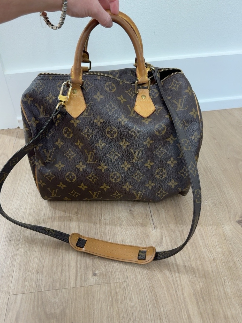 Louis Vuitton Brown Monogram Speedy Bandoulière Shoulder Bag with Tan Trim